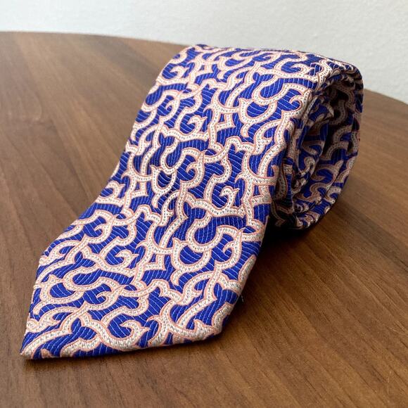 Genesis Luxe necktie Silk Handmade in Italy Ornate Patterns Orange Blue 3.5/58 - Picture 1 of 12
